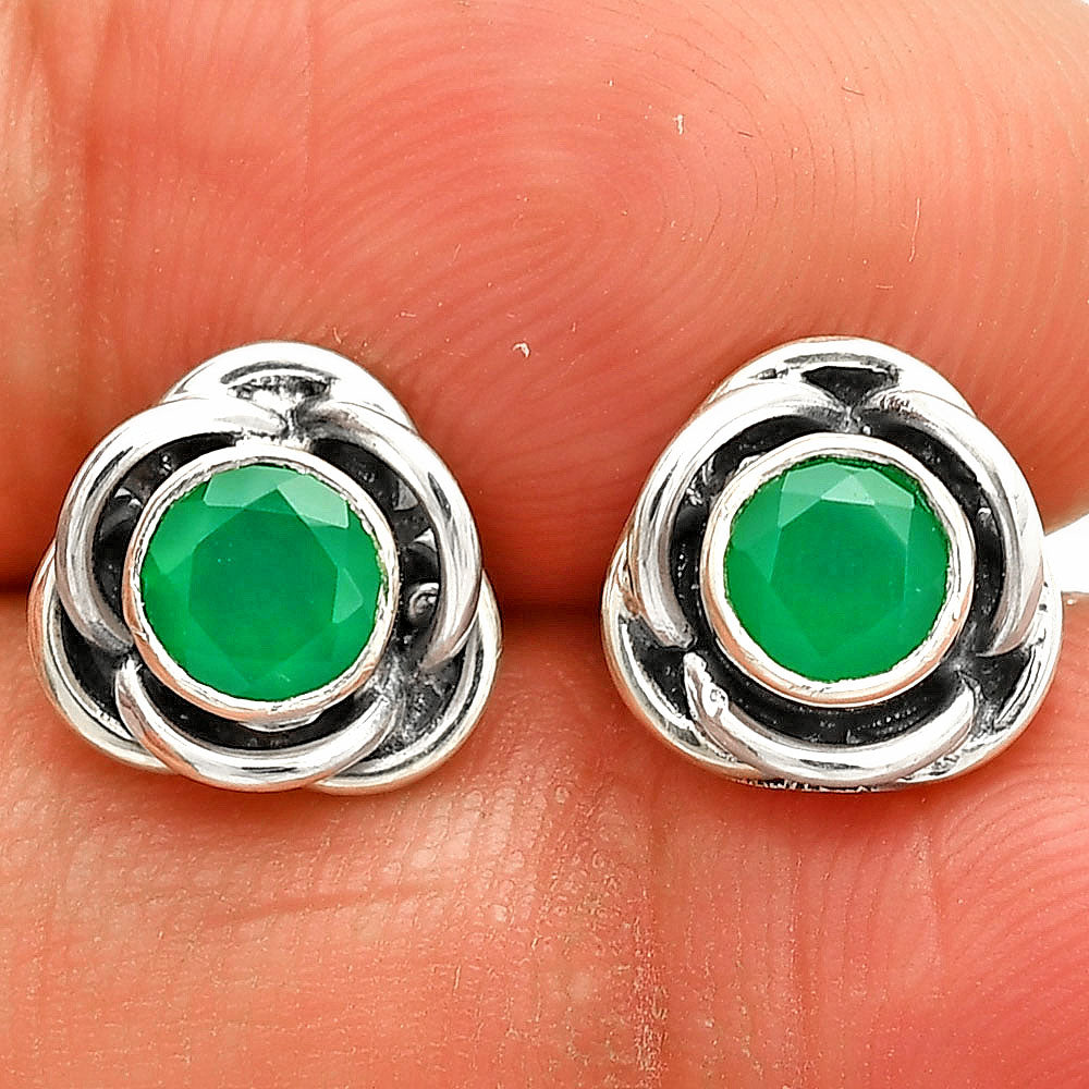 Natural Green Onyx Stud 925 Sterling Silver Earrings Jewelry DGE1079_E