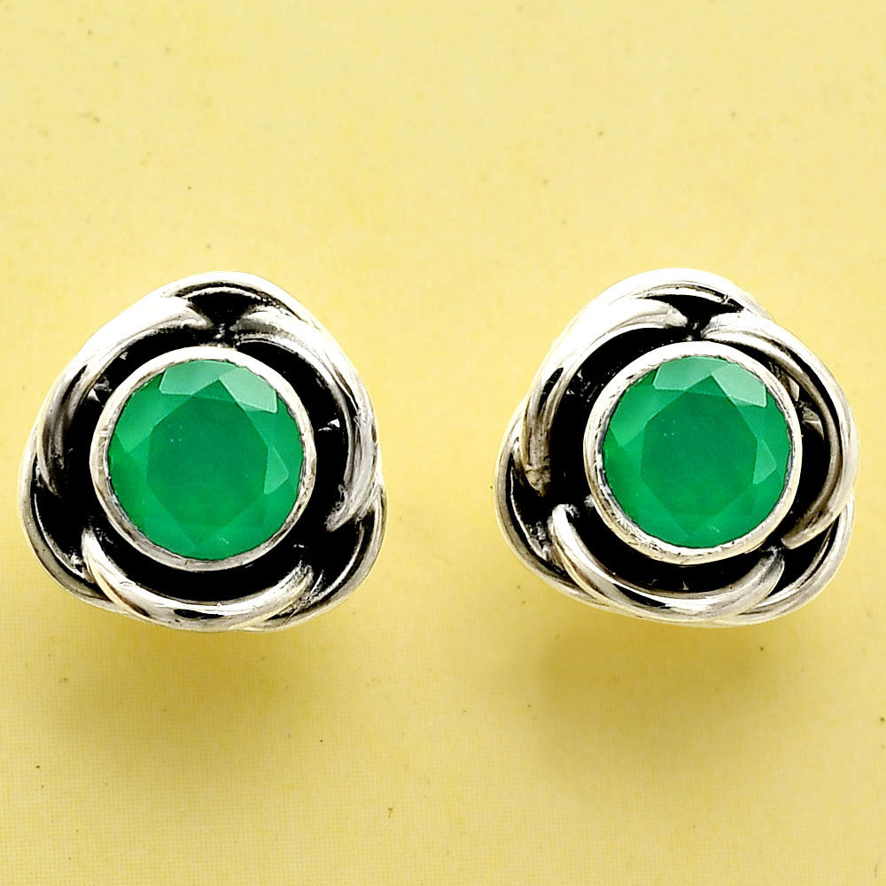 Natural Green Onyx Stud 925 Sterling Silver Earrings Jewelry DGE1079_E