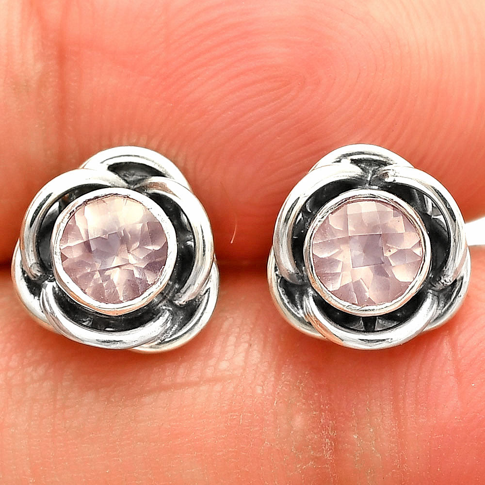 Rose Quartz - Madagascar Stud 925 Sterling Silver Earrings Jewelry DGE1079_H