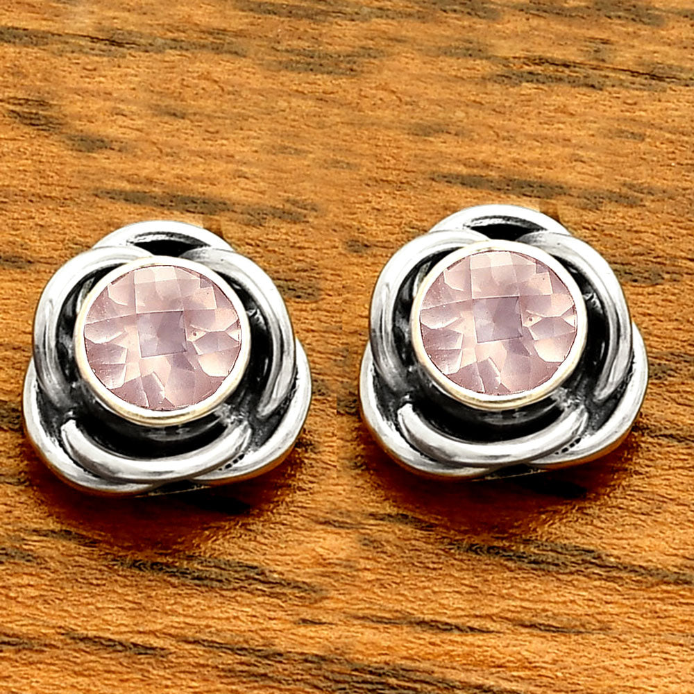 Rose Quartz - Madagascar Stud 925 Sterling Silver Earrings Jewelry DGE1079_H