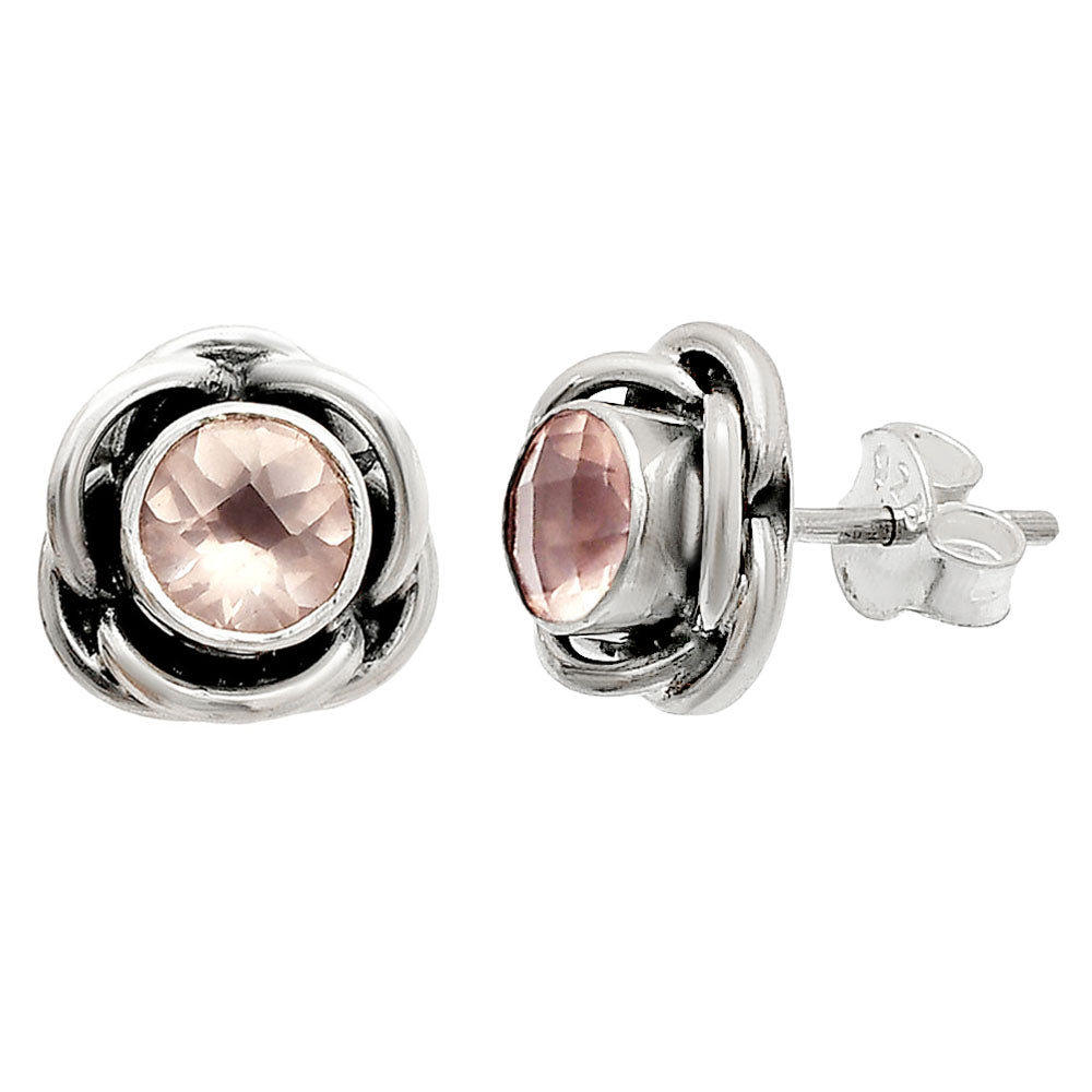 Rose Quartz - Madagascar Stud 925 Sterling Silver Earrings Jewelry DGE1079_H