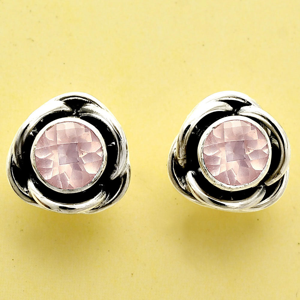 Rose Quartz - Madagascar Stud 925 Sterling Silver Earrings Jewelry DGE1079_H