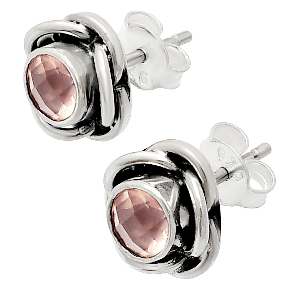 Rose Quartz - Madagascar Stud 925 Sterling Silver Earrings Jewelry DGE1079_H