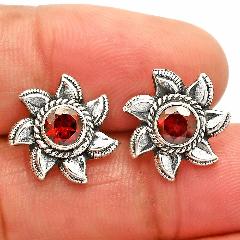 Hessonite Garnet - Madagascar Stud 925 Sterling Silver Earrings Jewelry DGE1080_A