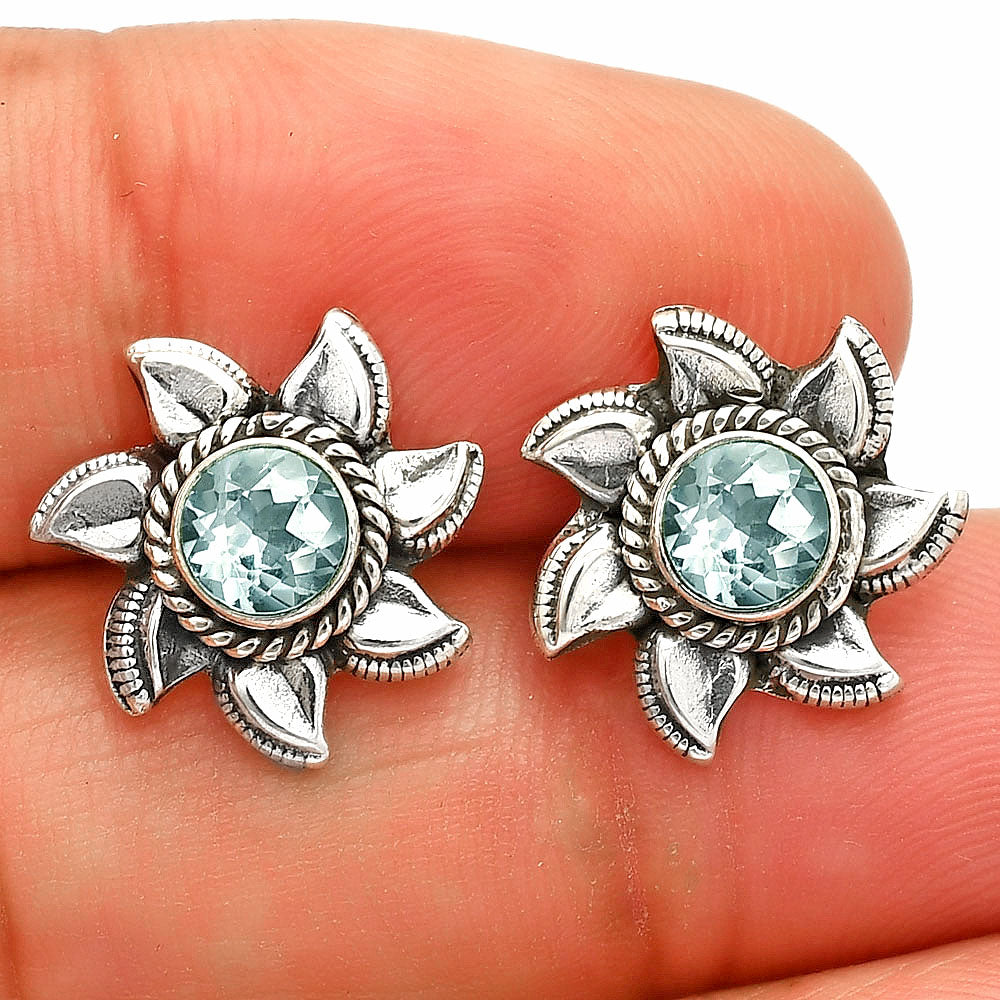 Natural Sky Blue Topaz Stud 925 Sterling Silver Earrings Jewelry DGE1080_F