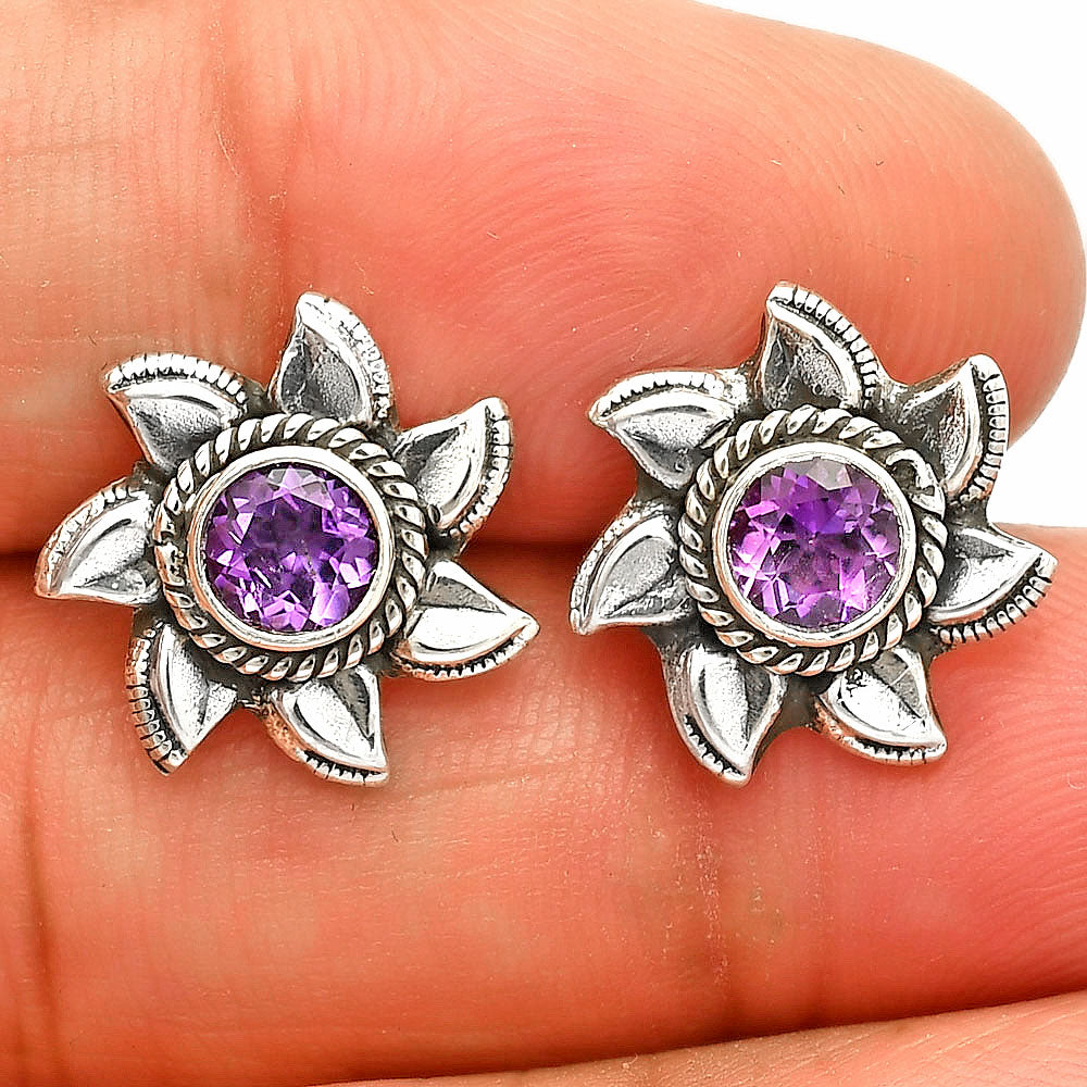 Natural Amethyst - Brazil Stud 925 Sterling Silver Earrings Jewelry DGE1080_H