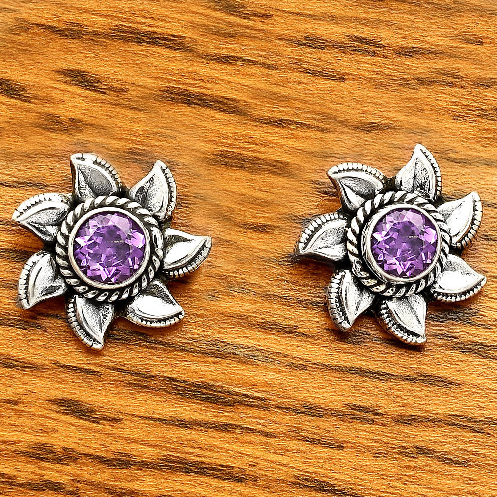 Natural Amethyst - Brazil Stud 925 Sterling Silver Earrings Jewelry DGE1080_H