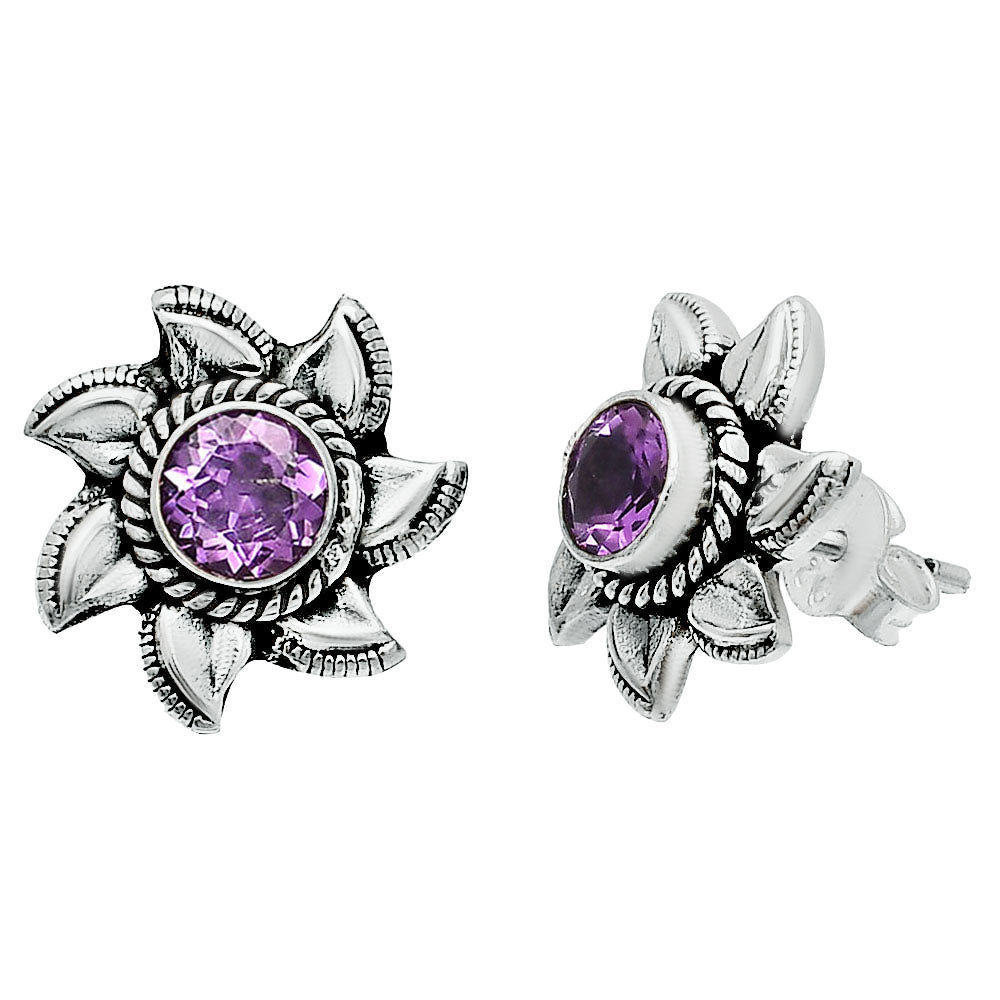 Natural Amethyst - Brazil Stud 925 Sterling Silver Earrings Jewelry DGE1080_H