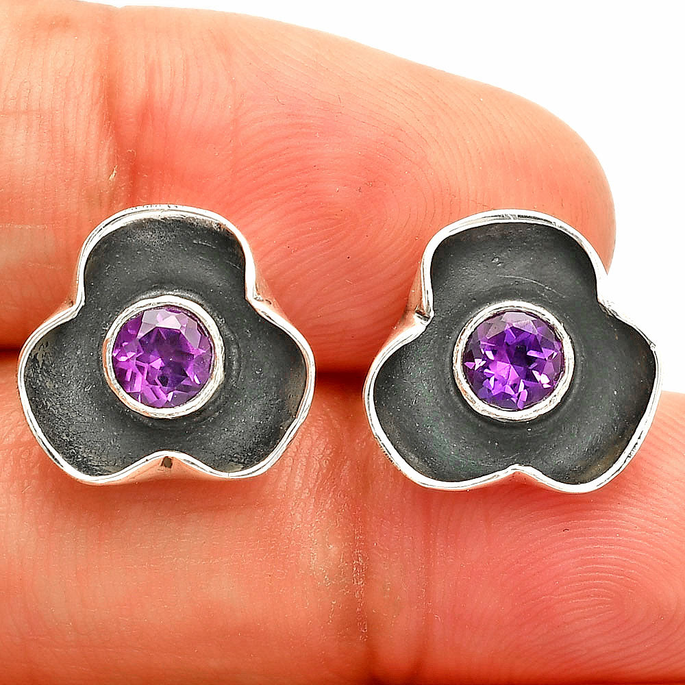 Natural Amethyst - Brazil Stud 925 Sterling Silver Earrings Jewelry DGE1081_B