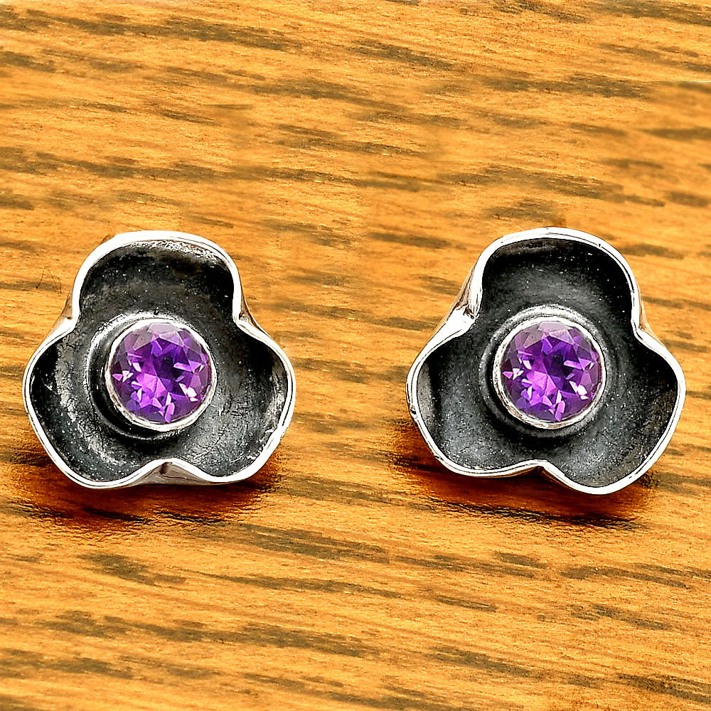 Natural Amethyst - Brazil Stud 925 Sterling Silver Earrings Jewelry DGE1081_B