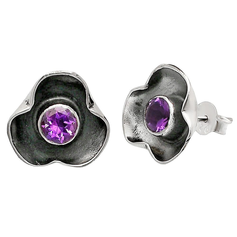 Natural Amethyst - Brazil Stud 925 Sterling Silver Earrings Jewelry DGE1081_B