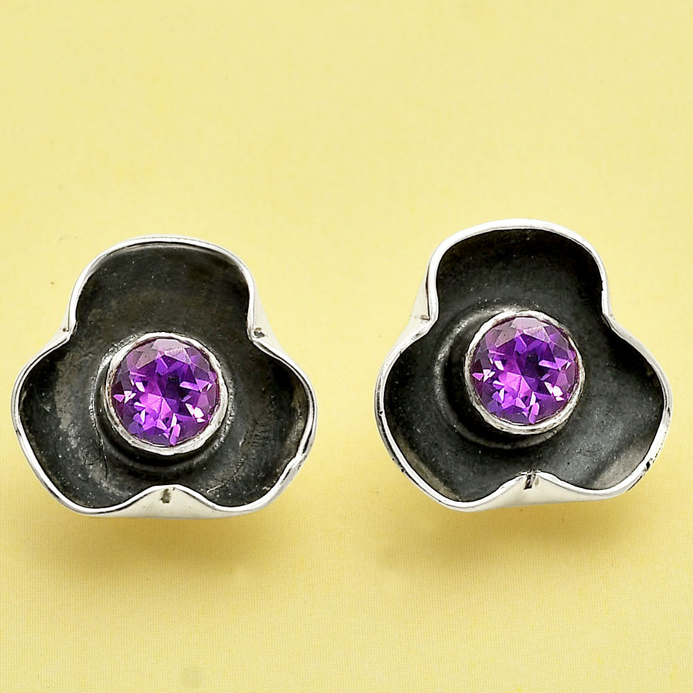 Natural Amethyst - Brazil Stud 925 Sterling Silver Earrings Jewelry DGE1081_B