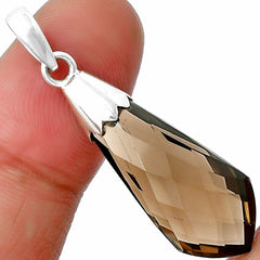 Smoky Quartz Briolette Point - Brazil 925 Sterling Silver Pendant Jewelry DGP1005_B