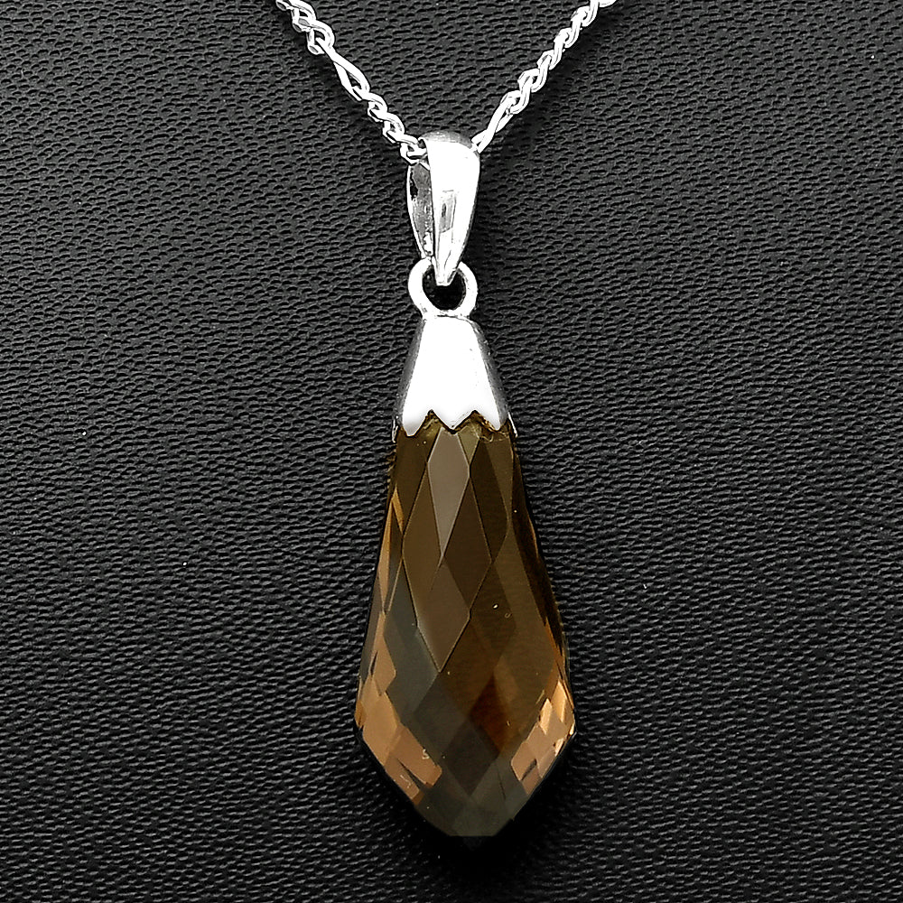 Smoky Quartz Briolette Point - Brazil 925 Sterling Silver Pendant Jewelry DGP1005_B