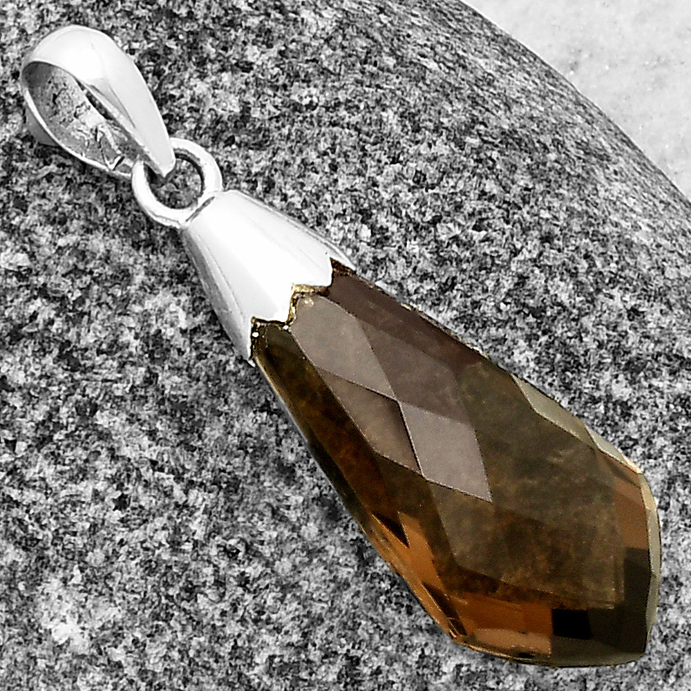 Smoky Quartz Briolette Point - Brazil 925 Sterling Silver Pendant Jewelry DGP1005_B