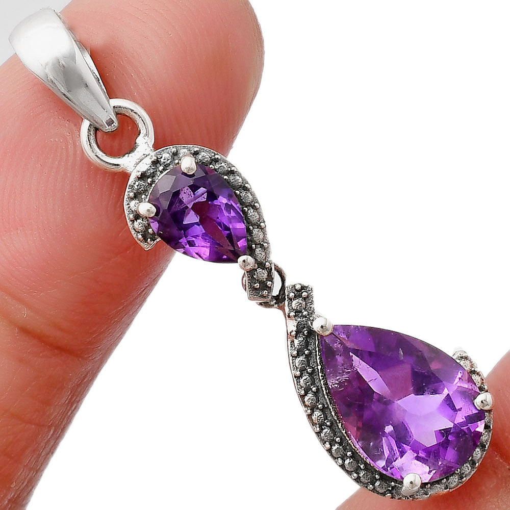 Natural African Amethyst 925 Sterling Silver Pendant Jewelry DGP1007_D