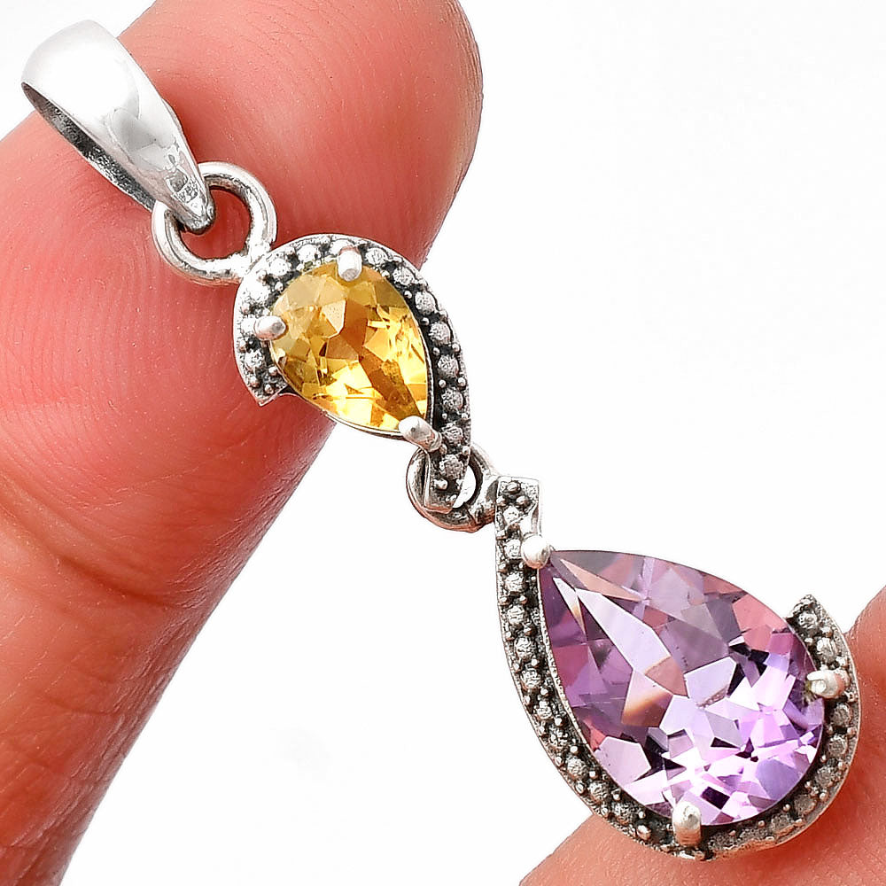 Natural Amethyst - Brazil & Citrine 925 Sterling Silver Pendant Jewelry DGP1007_E