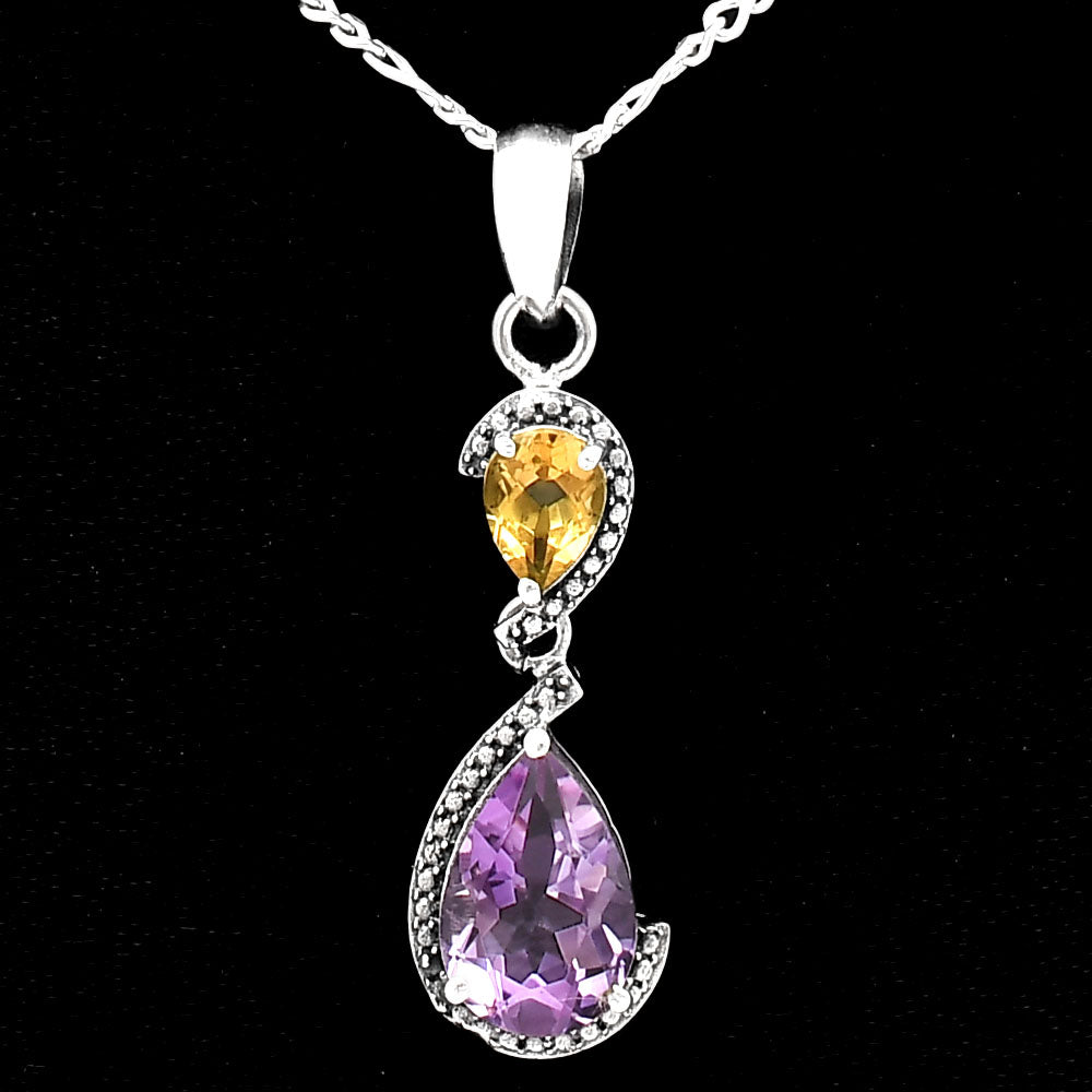 Natural Amethyst - Brazil & Citrine 925 Sterling Silver Pendant Jewelry DGP1007_E