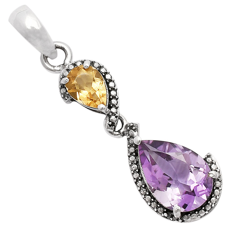 Natural Amethyst - Brazil & Citrine 925 Sterling Silver Pendant Jewelry DGP1007_E