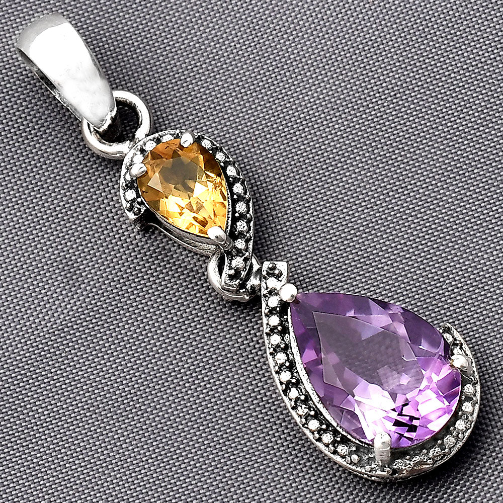 Natural Amethyst - Brazil & Citrine 925 Sterling Silver Pendant Jewelry DGP1007_E