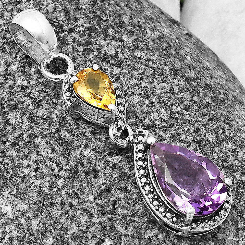 Natural Amethyst - Brazil & Citrine 925 Sterling Silver Pendant Jewelry DGP1007_E