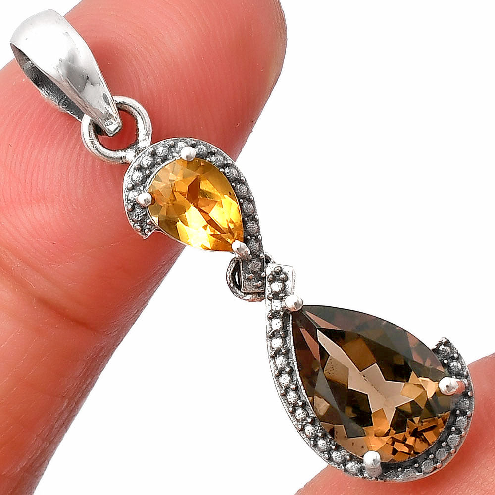 Smoky Quartz - Brazil & Citrine 925 Sterling Silver Pendant Jewelry DGP1007_F