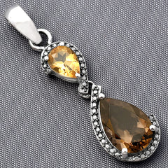 Smoky Quartz - Brazil & Citrine 925 Sterling Silver Pendant Jewelry DGP1007_F