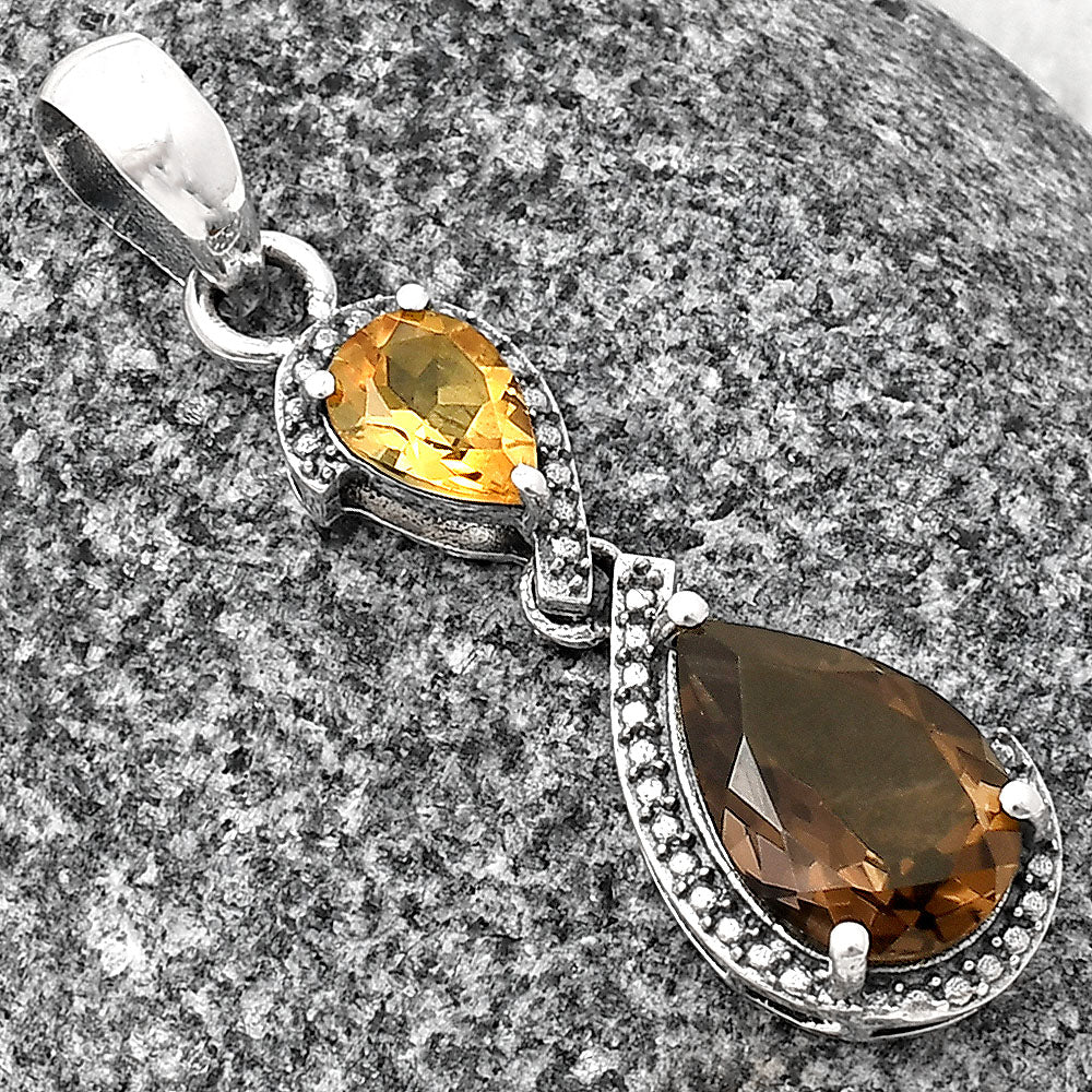 Smoky Quartz - Brazil & Citrine 925 Sterling Silver Pendant Jewelry DGP1007_F