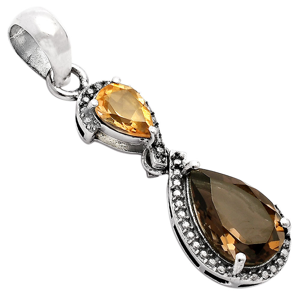 Smoky Quartz - Brazil & Citrine 925 Sterling Silver Pendant Jewelry DGP1007_F