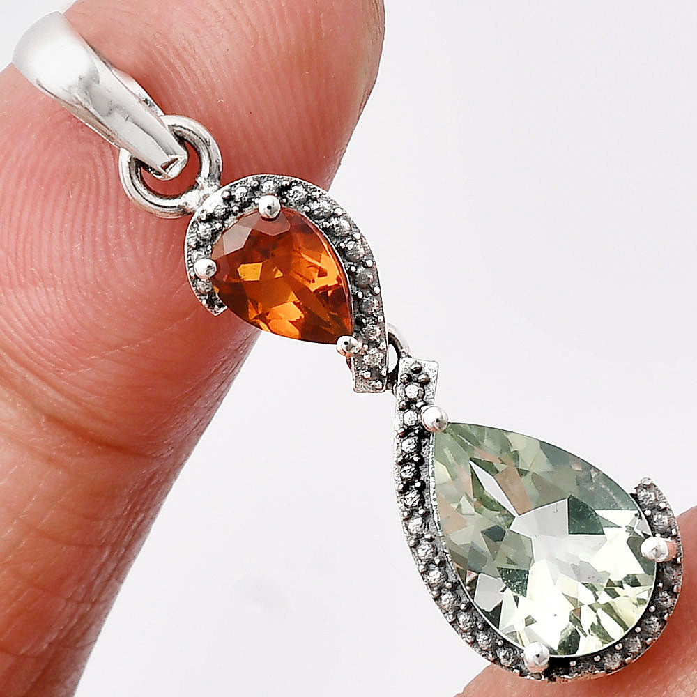 Prasiolite (Green Amethyst) & Mandarin Citrine 925 Silver Pendant Jewelry DGP1007_H