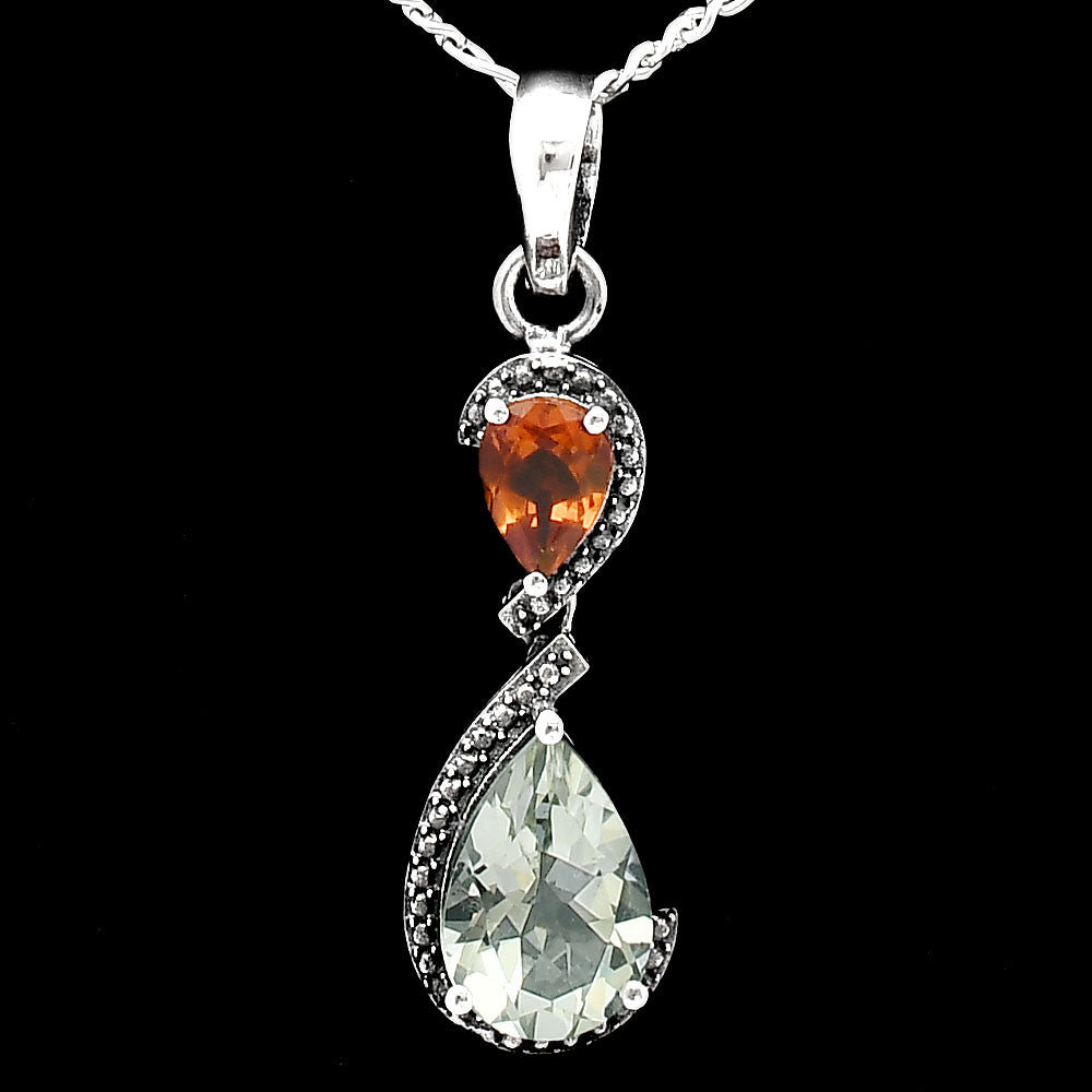 Prasiolite (Green Amethyst) & Mandarin Citrine 925 Silver Pendant Jewelry DGP1007_H