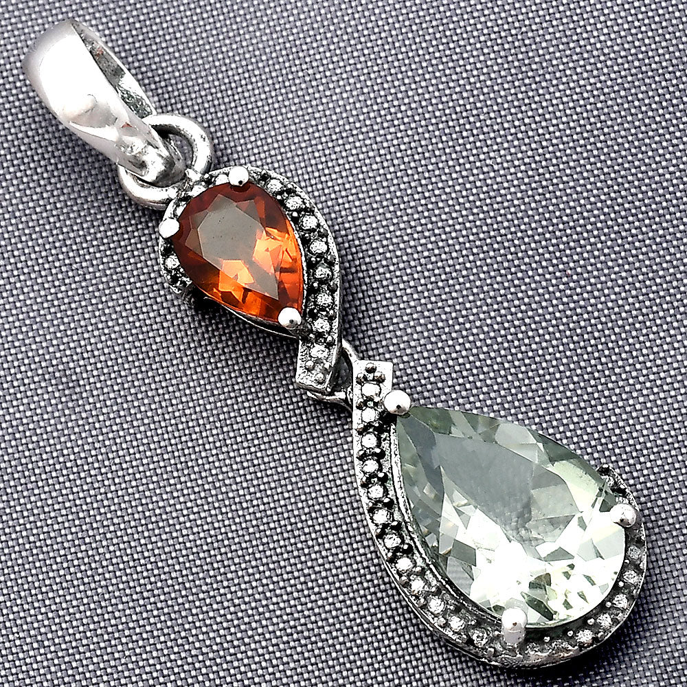 Prasiolite (Green Amethyst) & Mandarin Citrine 925 Silver Pendant Jewelry DGP1007_H