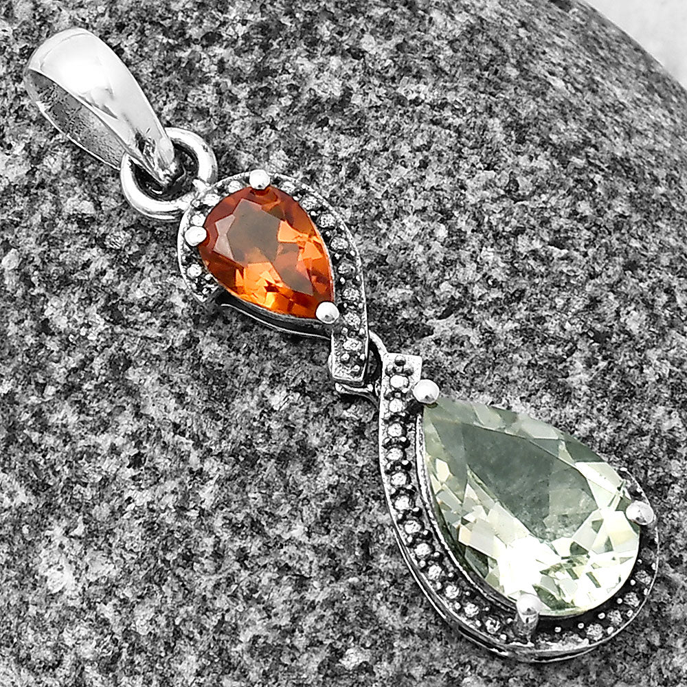 Prasiolite (Green Amethyst) & Mandarin Citrine 925 Silver Pendant Jewelry DGP1007_H