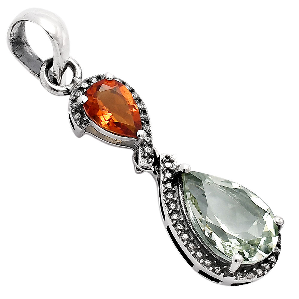 Prasiolite (Green Amethyst) & Mandarin Citrine 925 Silver Pendant Jewelry DGP1007_H