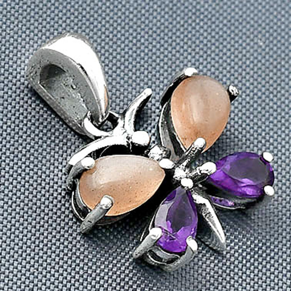 Butterfly - Sunstone & Amethyst 925 Sterling Silver Pendant Jewelry