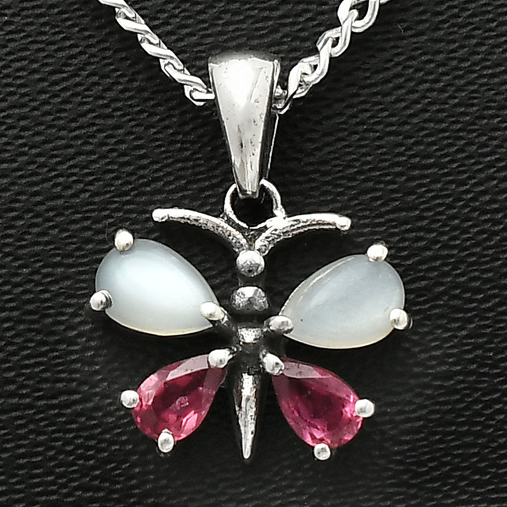 Butterfly - Srilankan Moonstone & Garnet 925 Silver Pendant Jewelry