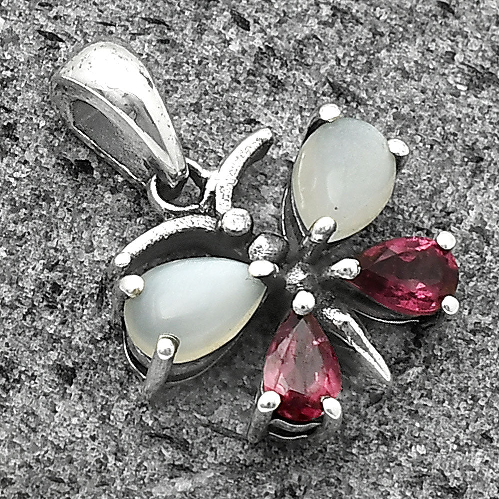 Butterfly - Srilankan Moonstone & Garnet 925 Silver Pendant Jewelry