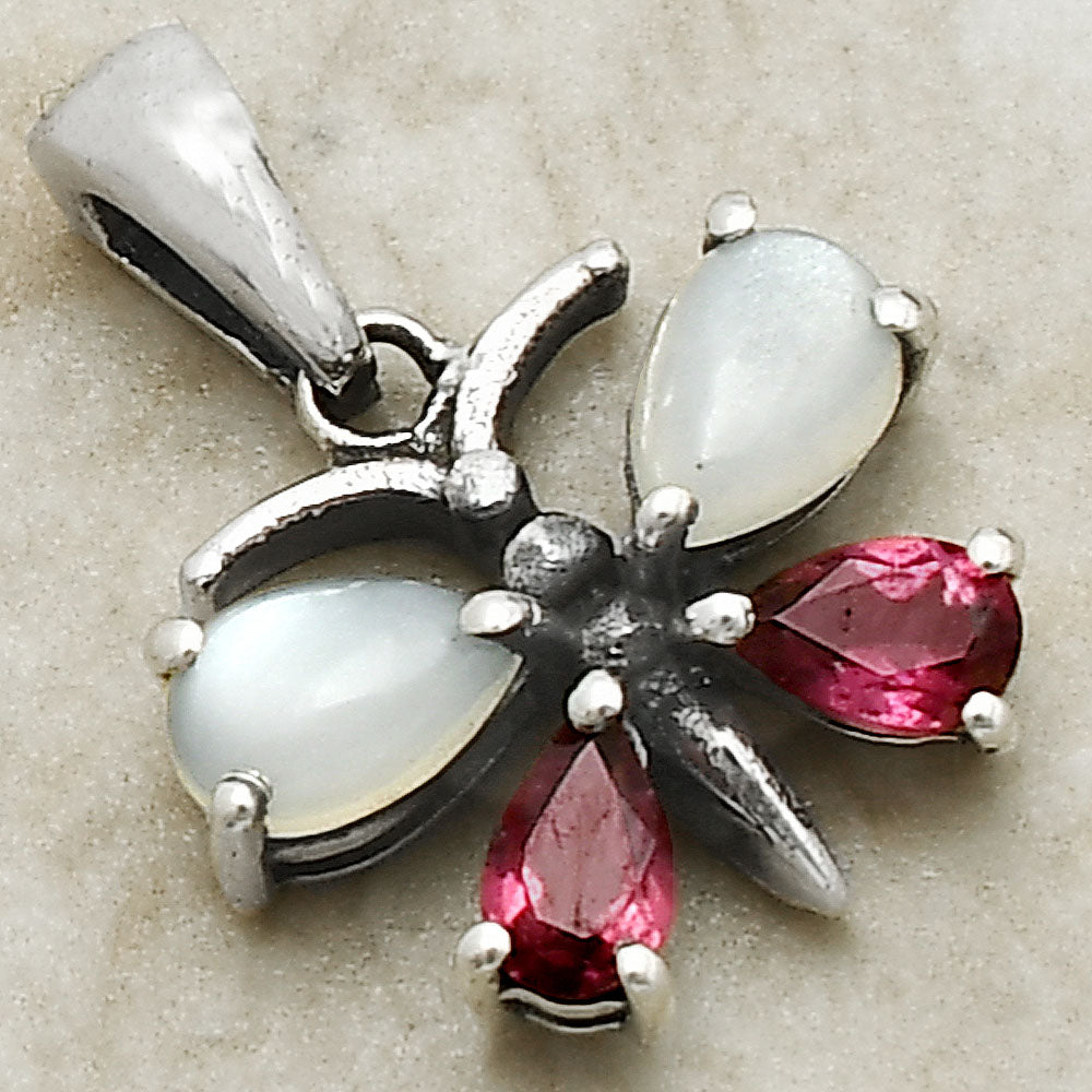 Butterfly - Srilankan Moonstone & Garnet 925 Silver Pendant Jewelry