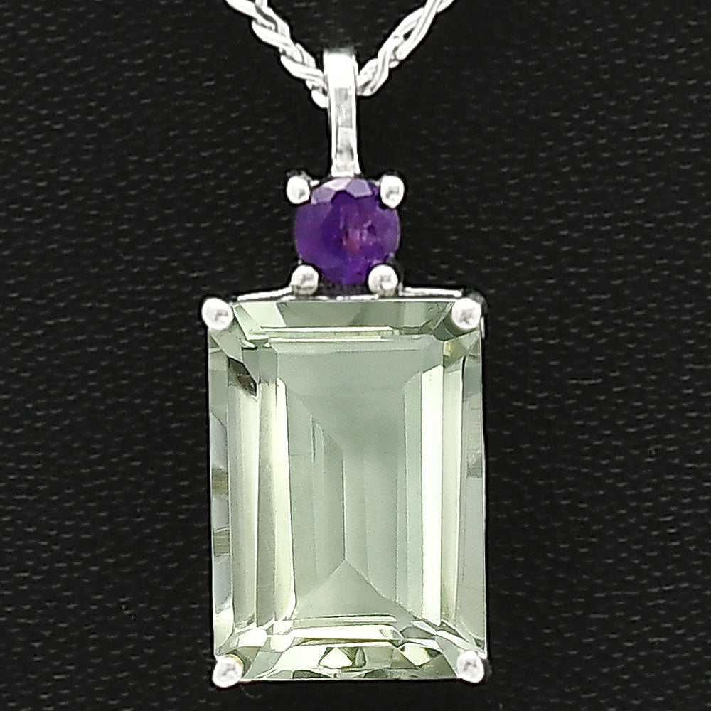 Natural Prasiolite (Green Amethyst) & Amethyst 925 Silver Pendant Jewelry DGP1010_B