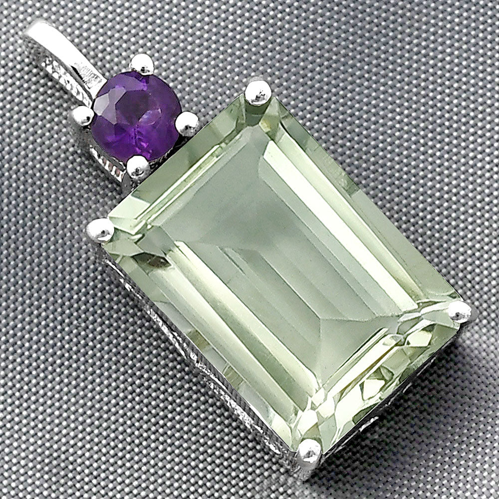 Natural Prasiolite (Green Amethyst) & Amethyst 925 Silver Pendant Jewelry DGP1010_B