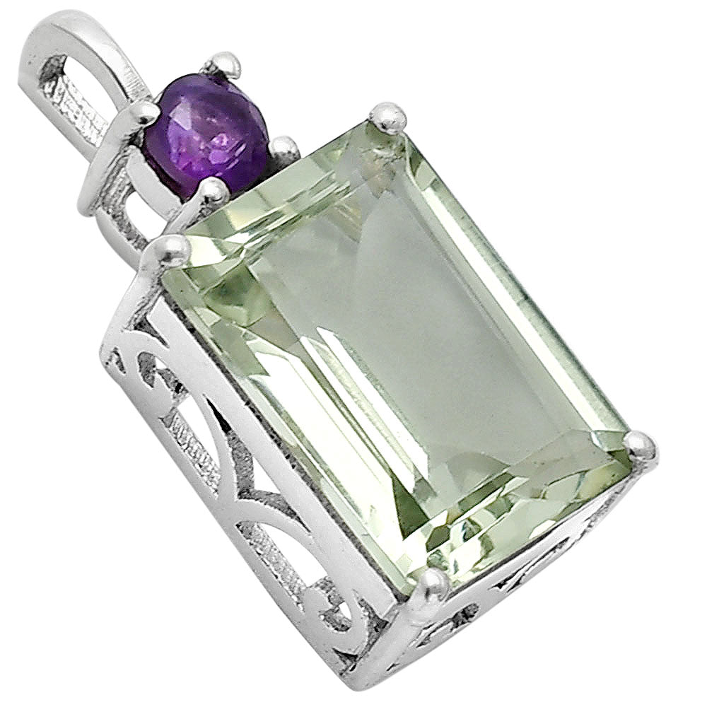 Natural Prasiolite (Green Amethyst) & Amethyst 925 Silver Pendant Jewelry DGP1010_B