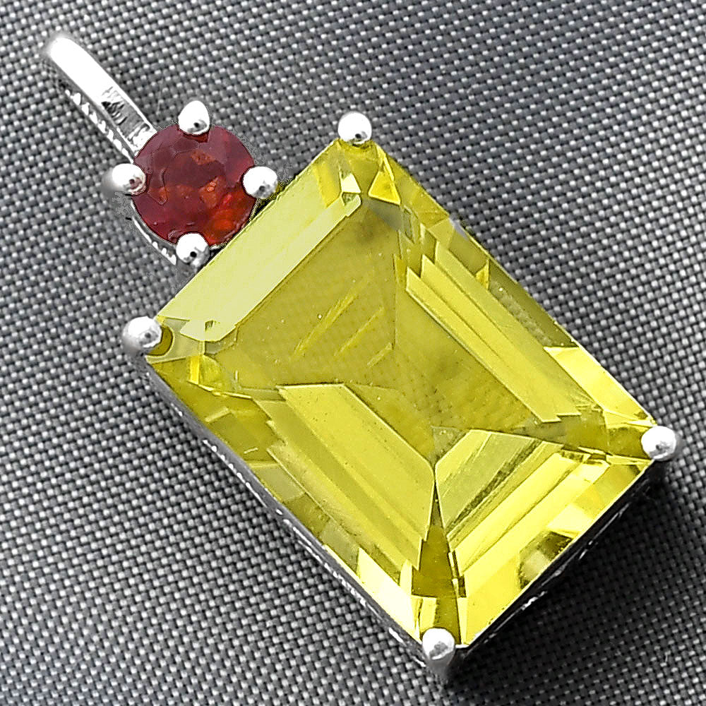 Natural Lemon Quartz & Garnet 925 Sterling Silver Pendant Jewelry DGP1010_C