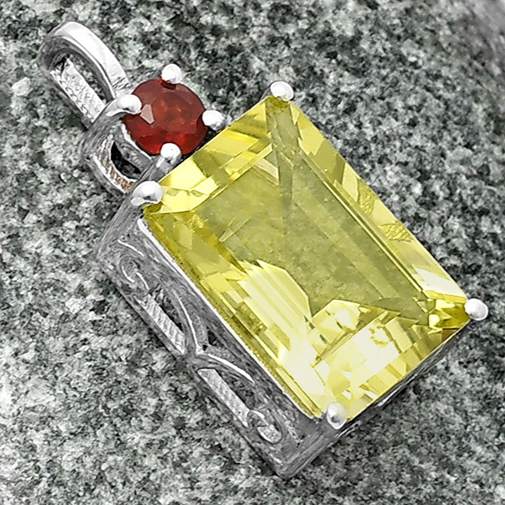 Natural Lemon Quartz & Garnet 925 Sterling Silver Pendant Jewelry DGP1010_C