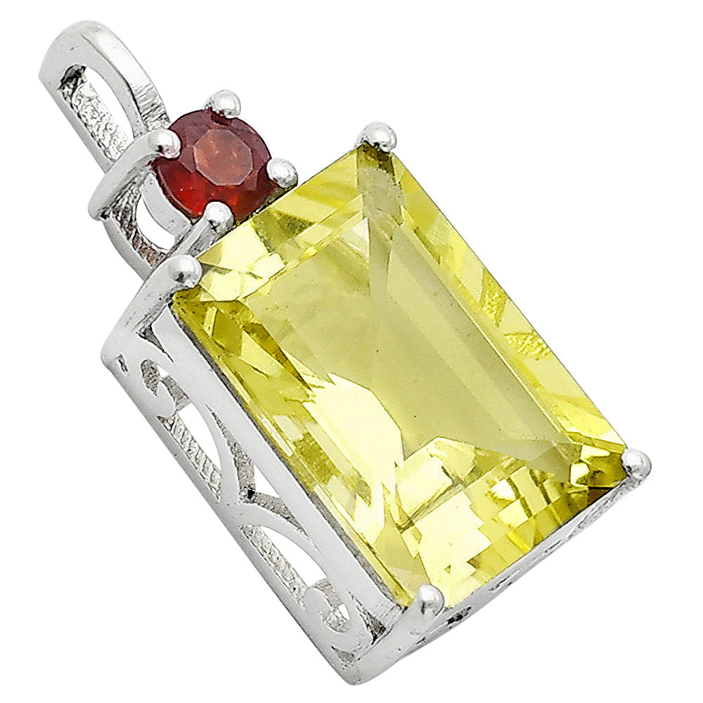 Natural Lemon Quartz & Garnet 925 Sterling Silver Pendant Jewelry DGP1010_C