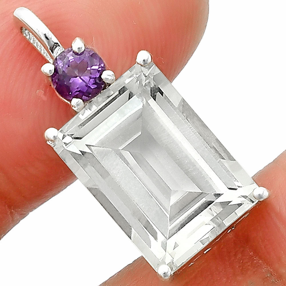 Natural White Quartz & Amethyst 925 Sterling Silver Pendant Jewelry DGP1010_D