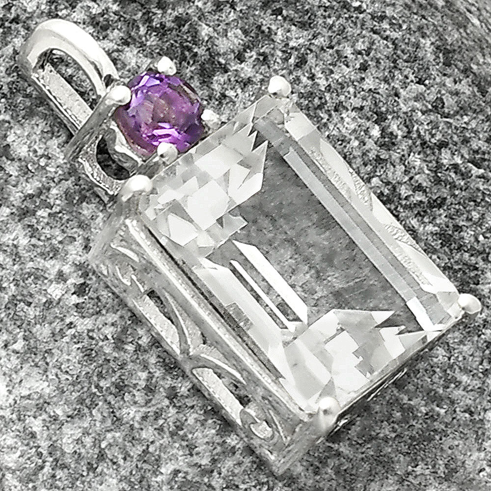 Natural White Quartz & Amethyst 925 Sterling Silver Pendant Jewelry DGP1010_D