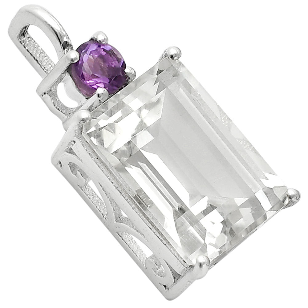 Natural White Quartz & Amethyst 925 Sterling Silver Pendant Jewelry DGP1010_D