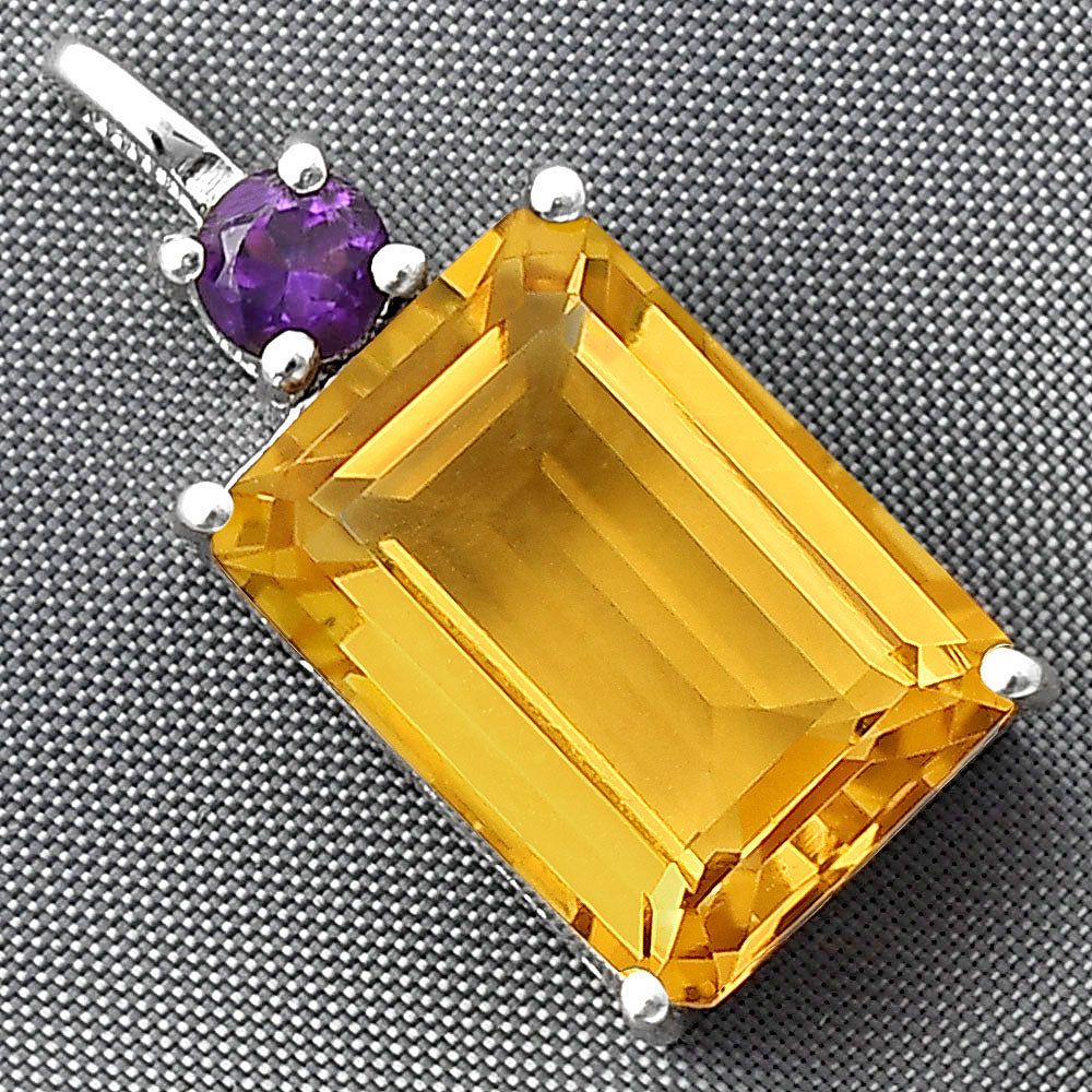 Natural Whiskey Quartz & Amethyst 925 Sterling Silver Pendant Jewelry DGP1010_F