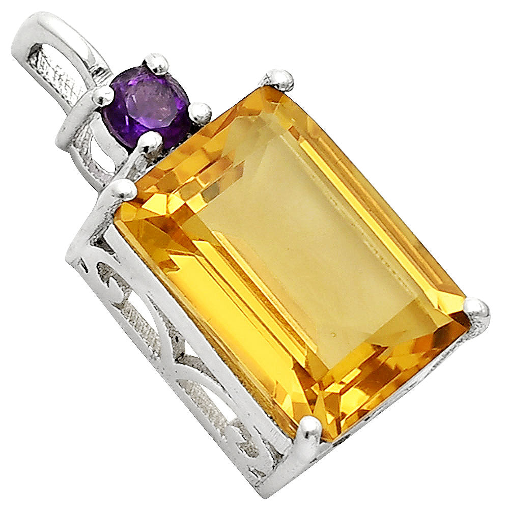 Natural Whiskey Quartz & Amethyst 925 Sterling Silver Pendant Jewelry DGP1010_F