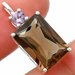 Smoky Quartz - Brazil & Amethyst 925 Sterling Silver Pendant Jewelry DGP1010_H